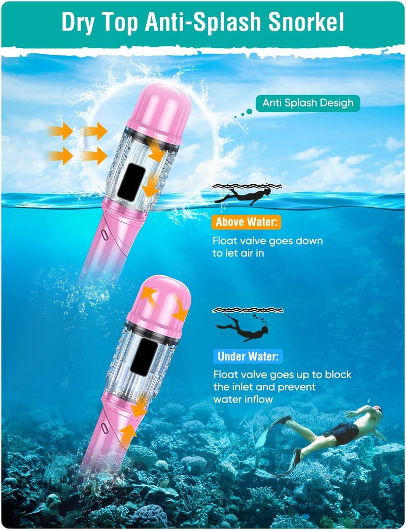 Seovediary Snorkel Set Adults Snorkeling Gear Anti-Fog Panoramic View Swim Mask Dry Top Snorkel Kit with Carry Bag for Snorkeling Scuba Diving Swimming Travel - Image 5